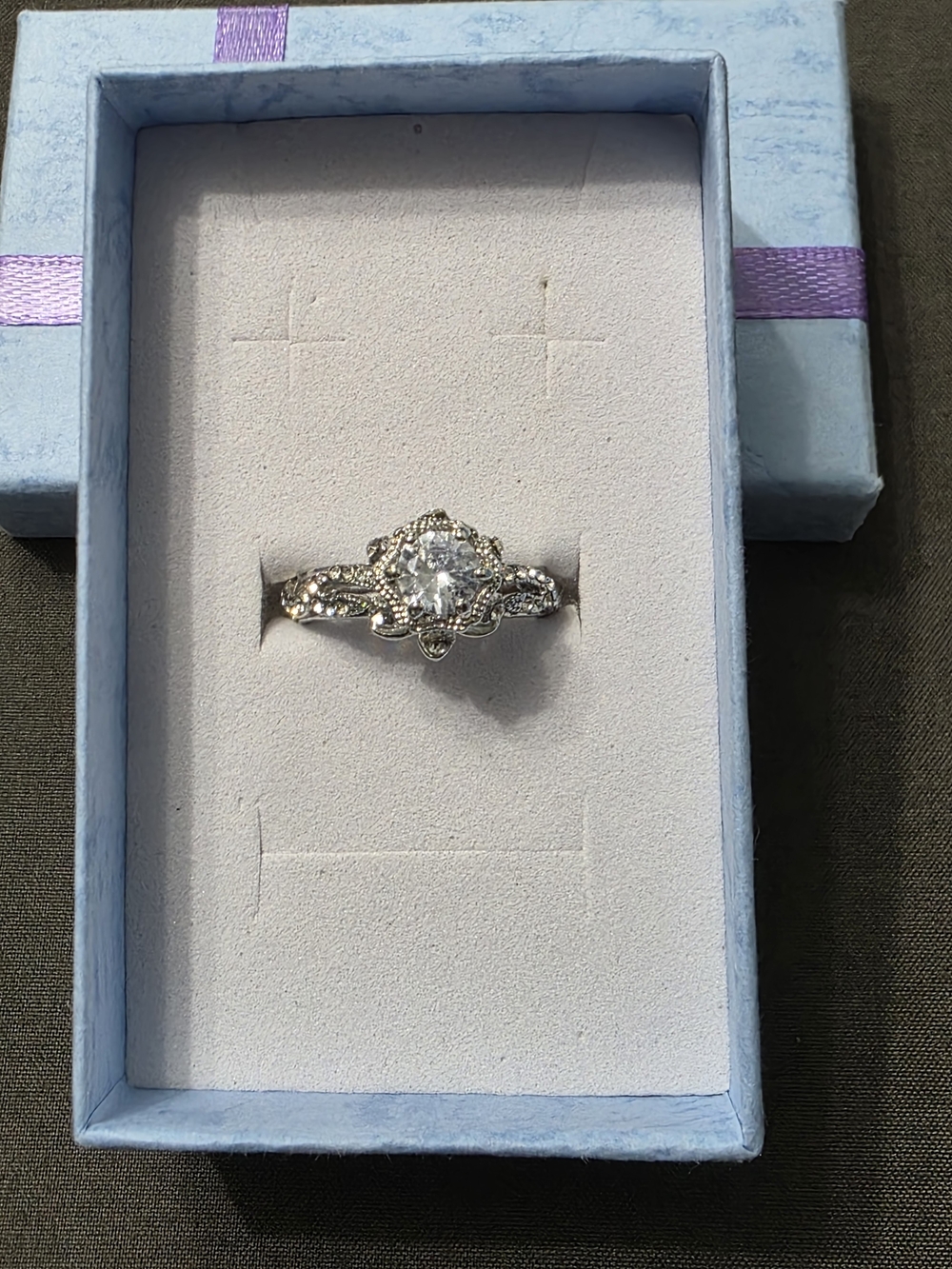 Estate Silver Tone - Fashion Design - Clear Stone Ring - 465